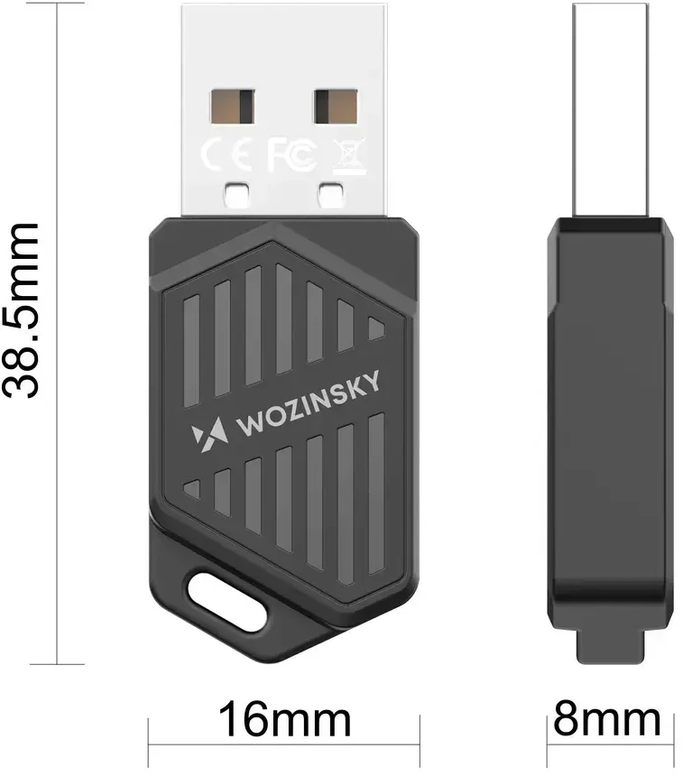 Wozinsky WAX-900 dviejų dažnių USB „Wi-Fi 6“ adapteris su „Bluetooth 5.4“ - Juodas