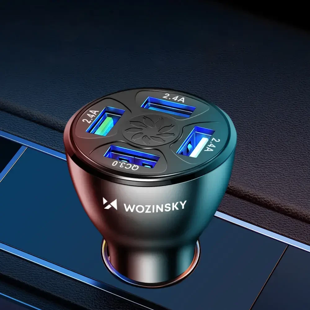 Wozinsky WCCAW 50W 4x USB-A QC automobilinis įkroviklis – baltos spalvos