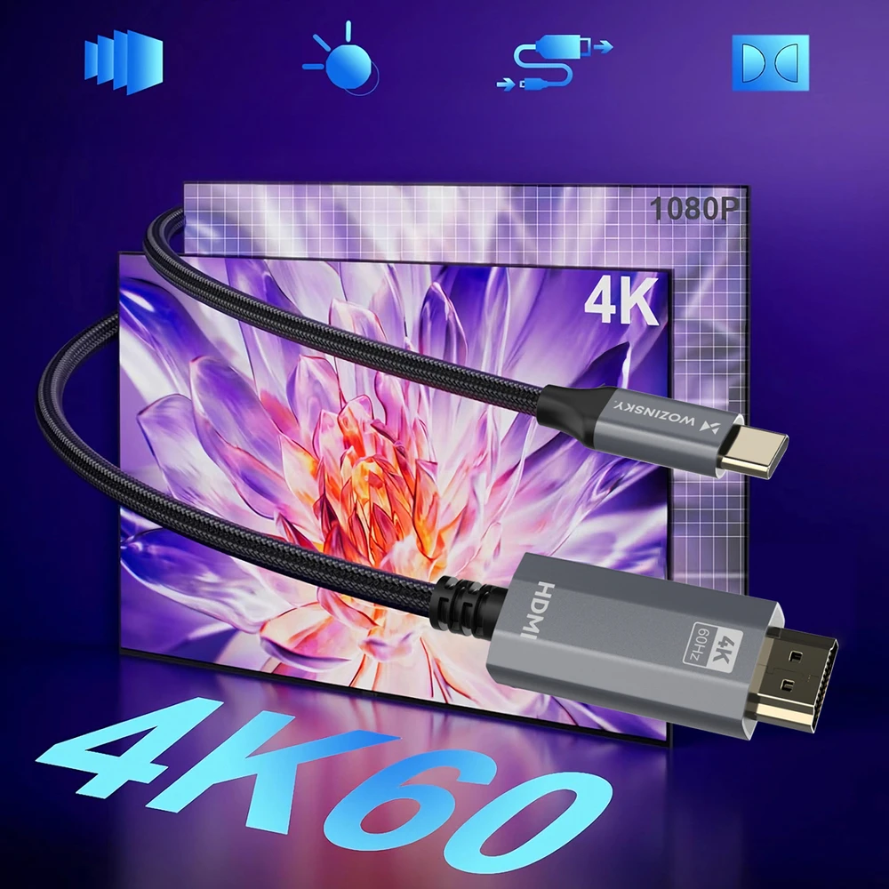 Wozinsky WCCH-01 USB-C - HDMI 4K 60Hz kabelis 1,8 m - juodas