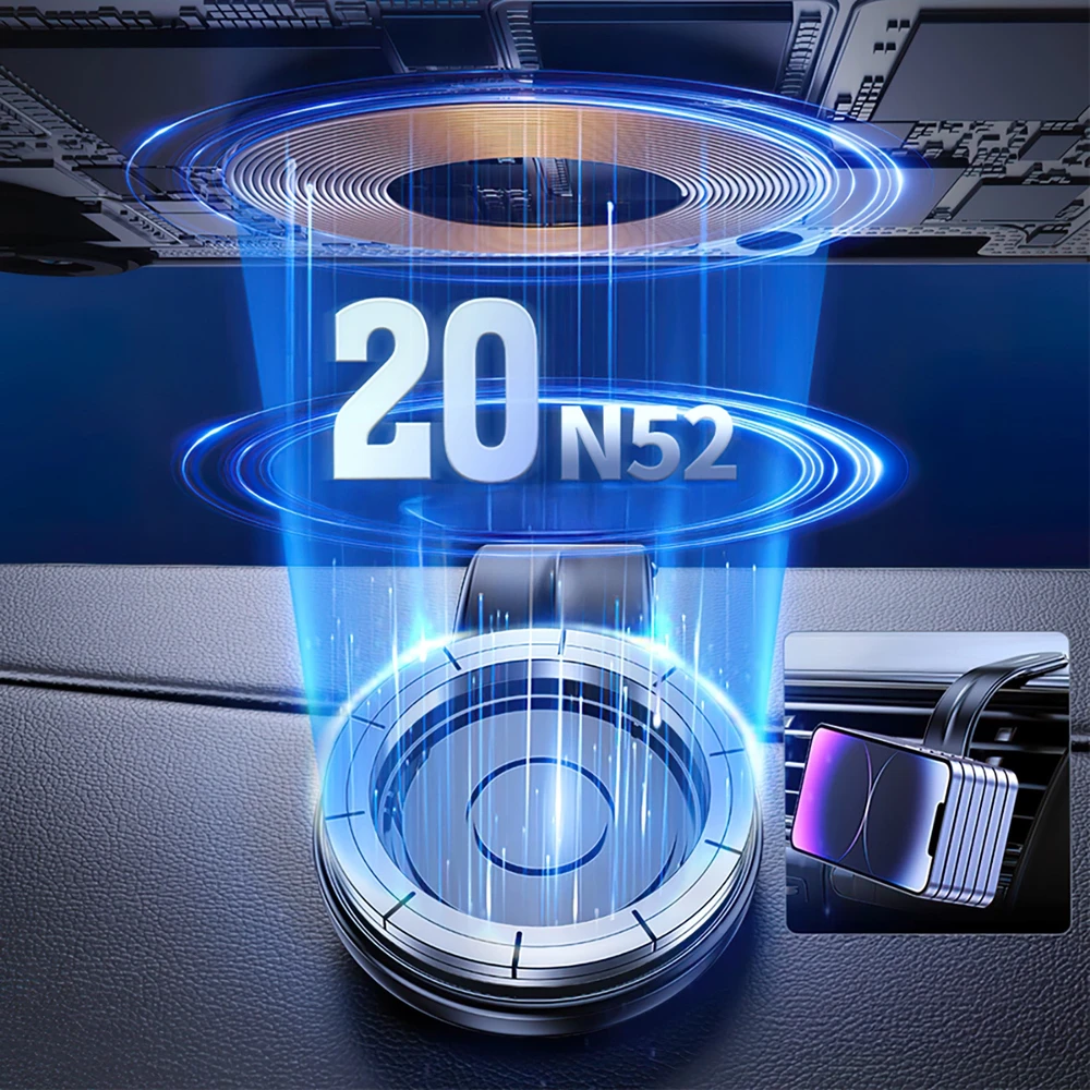 Wozinsky WCZ2Y2S Magnetic automobilinis telefono laikiklis su 15W MagSafe Inductive Charger for Car Cockpit – juodos spalvos