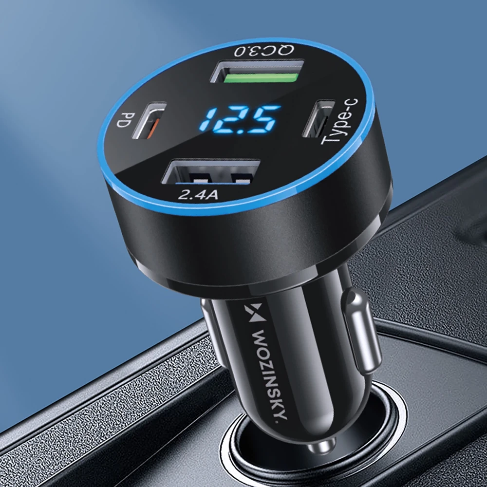 Įkroviklis automobilinis Wozinsky (WDCCB) (2xUSB 2xUSB-C 3A) 50W juodas