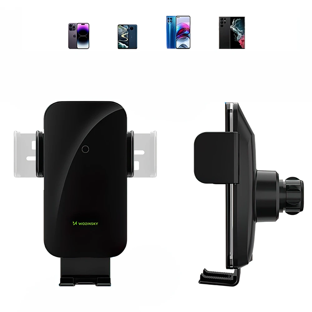 Wozinsky WEDZ-3Y8S clamp automobilinis telefono laikiklis su 15W inductive charger for phone on the air vent – juodos spalvos