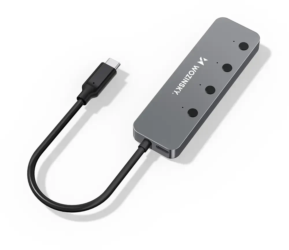 Wozinsky WHS080YSS 4 x USB-A 3.0 Aluminum Hub with Individual Switches and 15 cm USB-C Cable - Gray