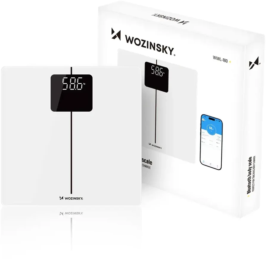 Virtuvinės svarstyklės Wozinsky WIWL-180 išmaniosios vonios svarstyklės su „Bluetooth“ – „Baltas“