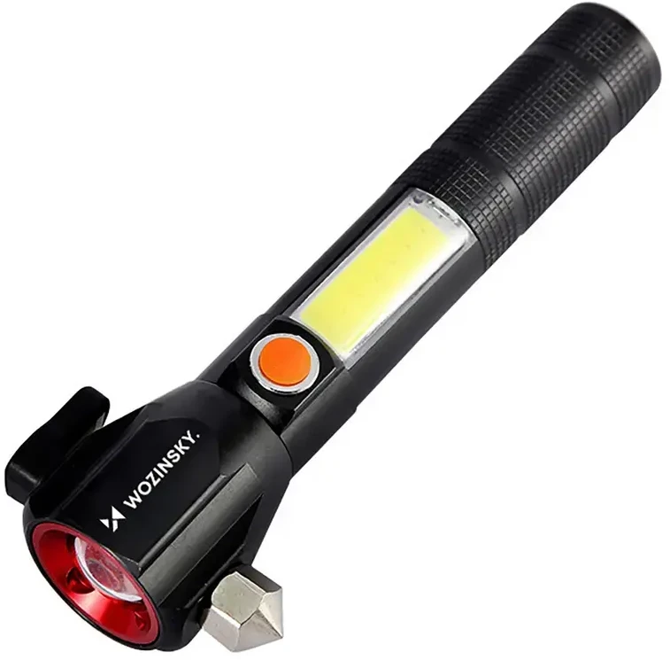 Wozinsky WLR-31 5W 500lm CREE 3 viename daugiafunkcis žibintuvėlis su stiklo daužikliu ir saugos diržo pjaustytuvu - Juodas