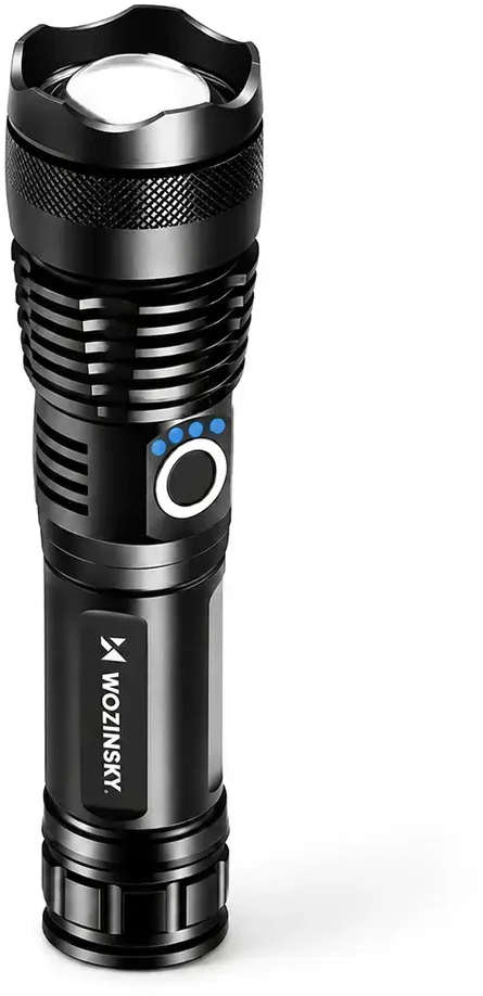 Wozinsky WLT-15W 15W 1500lm CREE IP65 taktinis žibintuvėlis su reguliuojamu spinduliu - Juodas