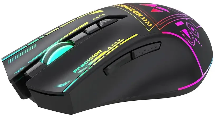 Wozinsky WMGB-3200 belaidė optinė žaidimų pelė su įmontuota įkraunama baterija, 3200 DPI, RGB apšvietimu – juoda