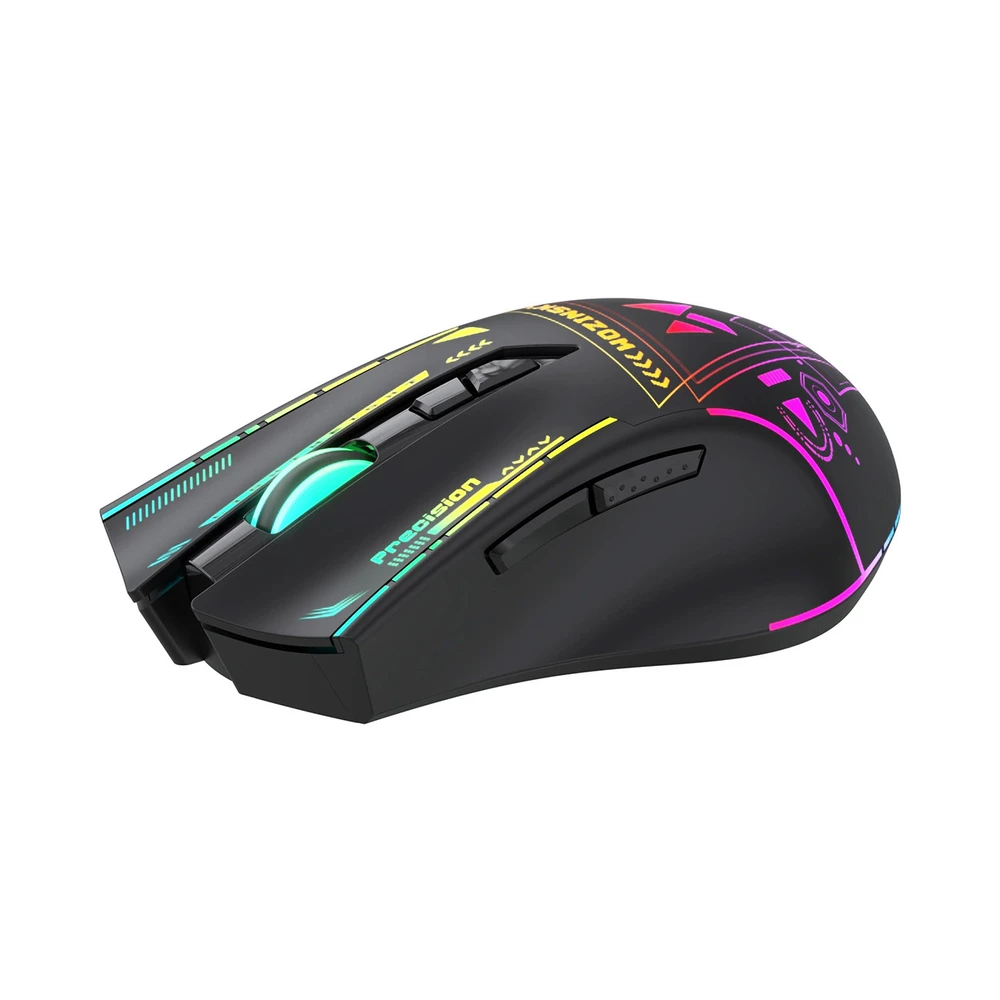 Wozinsky WMGB-3200 belaidė optinė žaidimų pelė su įmontuota įkraunama baterija, 3200 DPI, RGB apšvietimu – juoda