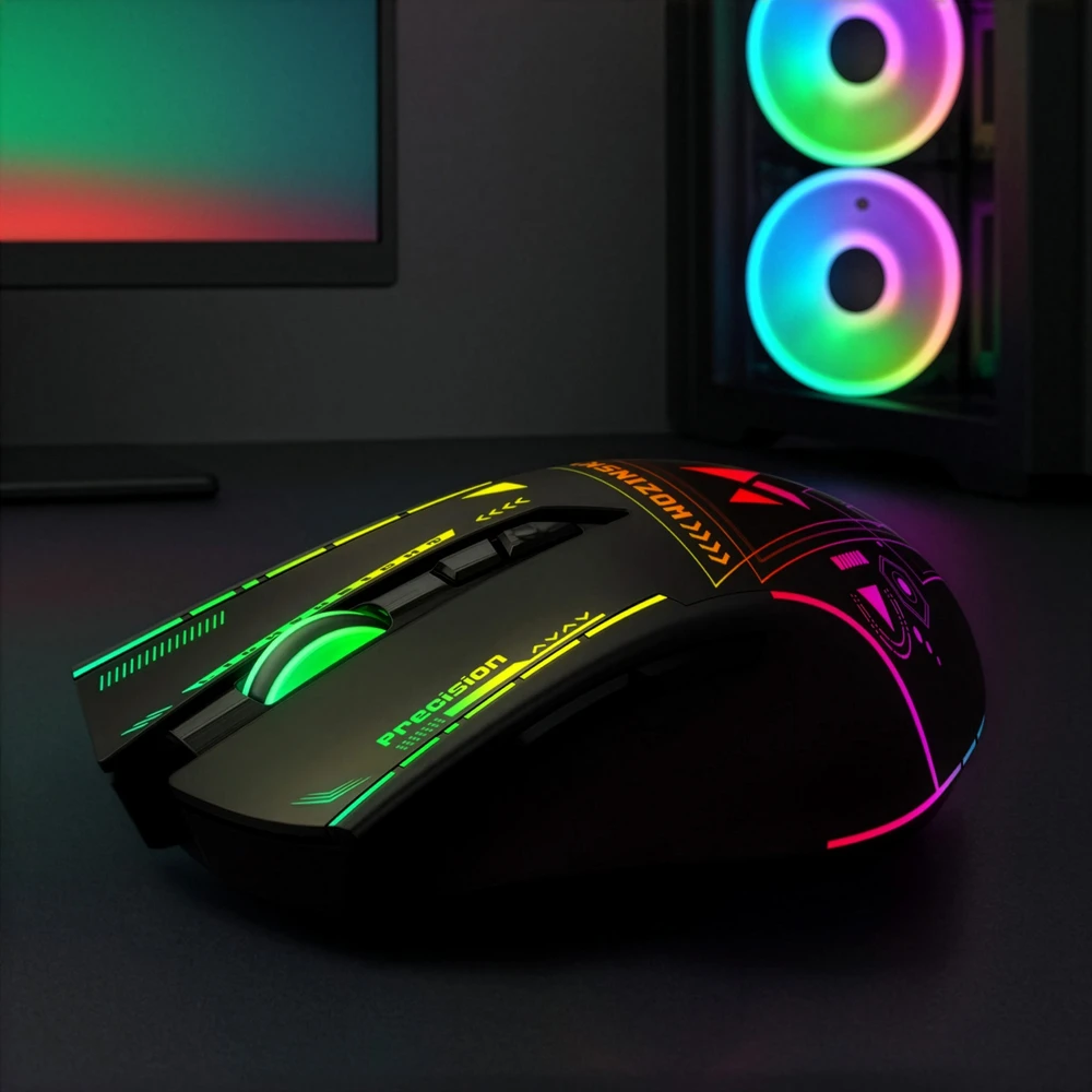 Wozinsky WMGB-3200 belaidė optinė žaidimų pelė su įmontuota įkraunama baterija, 3200 DPI, RGB apšvietimu – juoda