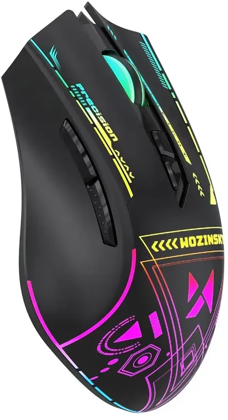 Wozinsky WMGB-3200 belaidė optinė žaidimų pelė su įmontuota įkraunama baterija, 3200 DPI, RGB apšvietimu – juoda