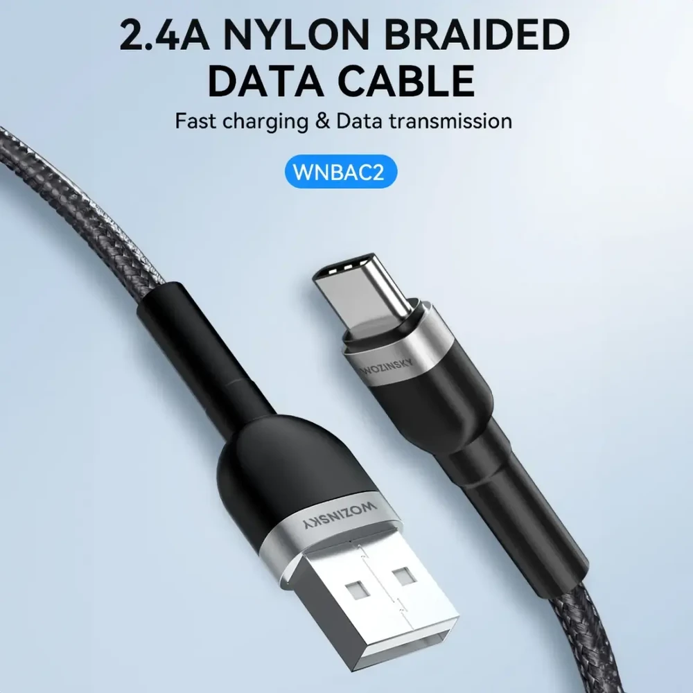 Wozinsky WNBAC2 duomenų perdavimo ir įkrovimo kabelis | USB-A į USB-C | 12W | 2m | juodas