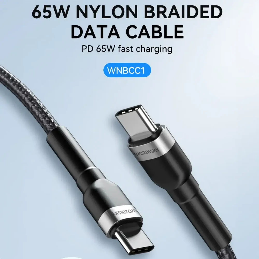 Wozinsky WNBCC1 duomenų perdavimo ir įkrovimo kabelis | USB-C į USB-C | 65W | 1m | juodas