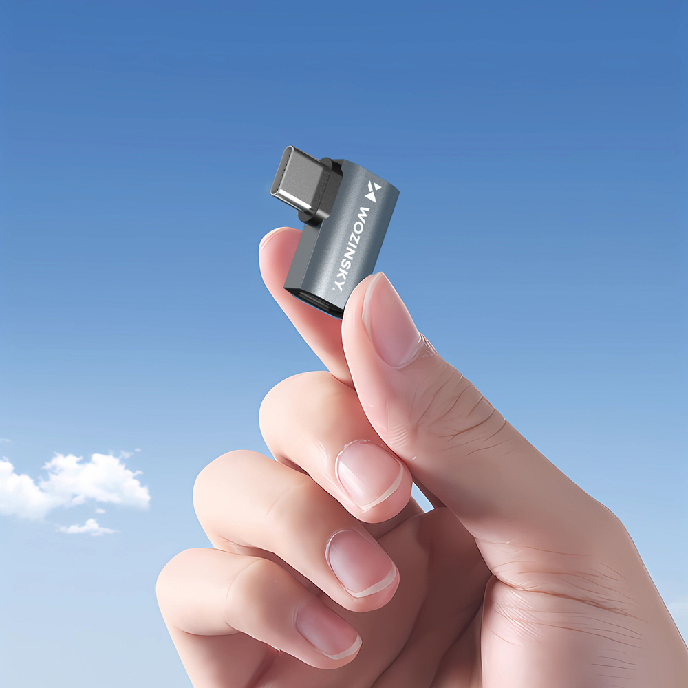 Wozinsky WPKB-01 USB-C – USB-C 40Gb/s 240W 8K OTG šoninis kampinis adapteris – pilkas
