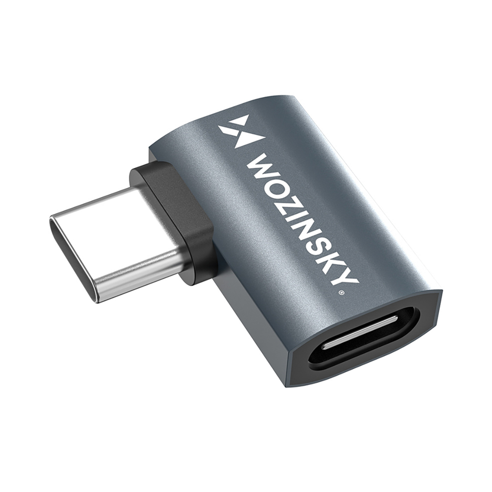 Wozinsky WPKB-01 USB-C – USB-C 40Gb/s 240W 8K OTG šoninis kampinis adapteris – pilkas