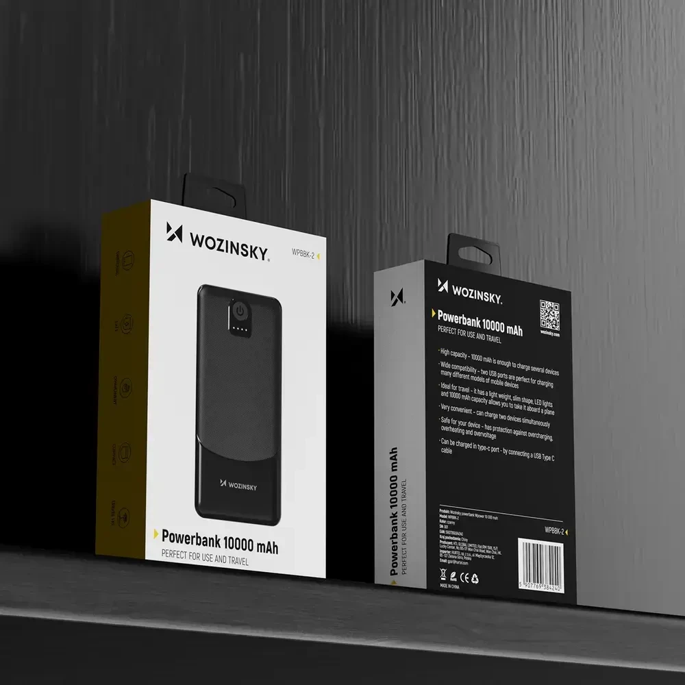 Wozinsky Wpower WPBBK-2 10000mAh Power Bank – juodos spalvos