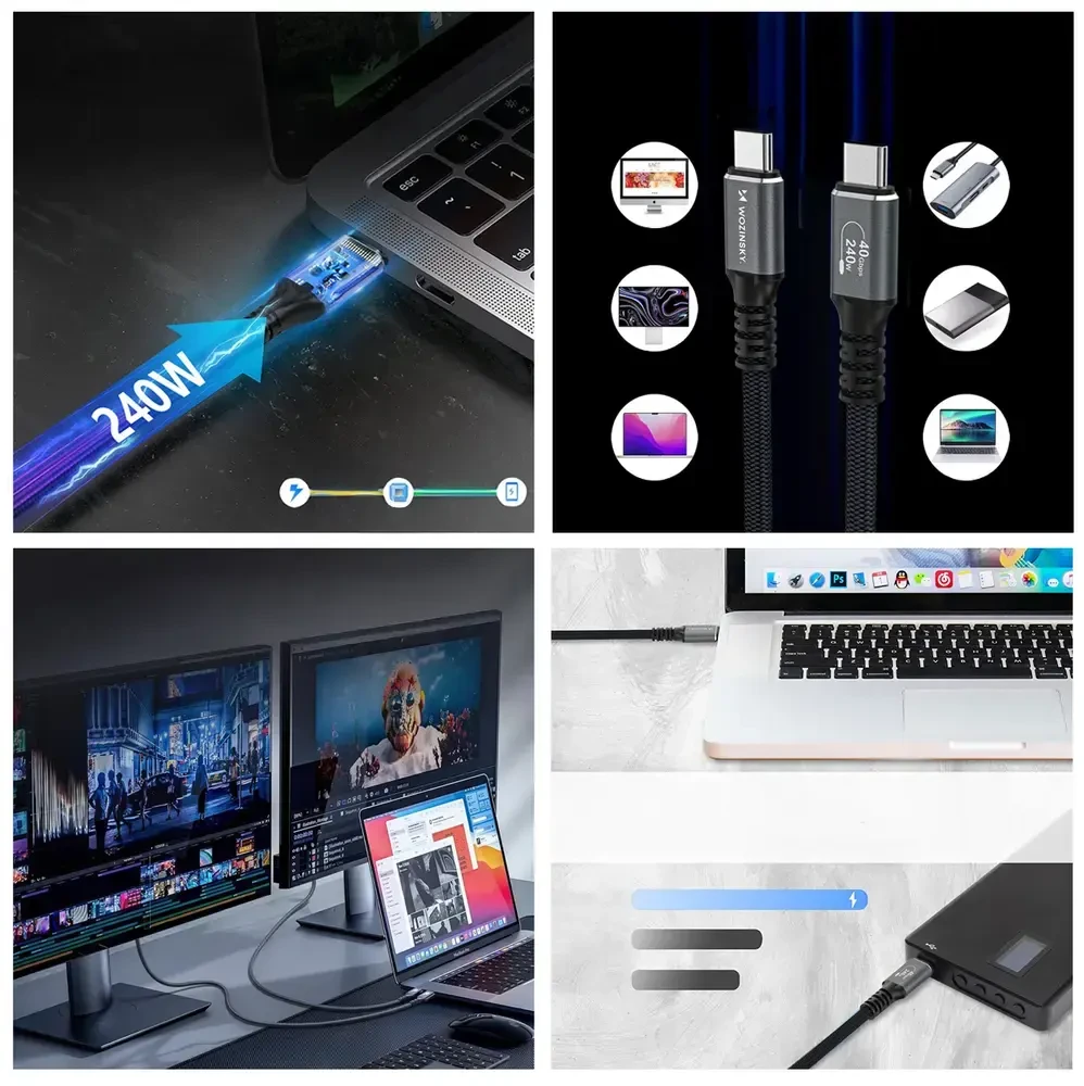 Wozinsky WPS-UY42S duomenų perdavimo ir įkrovimo kabelis | USB-C į USB-C | 240 W | Thunderbolt 4 | 2 m | juodas