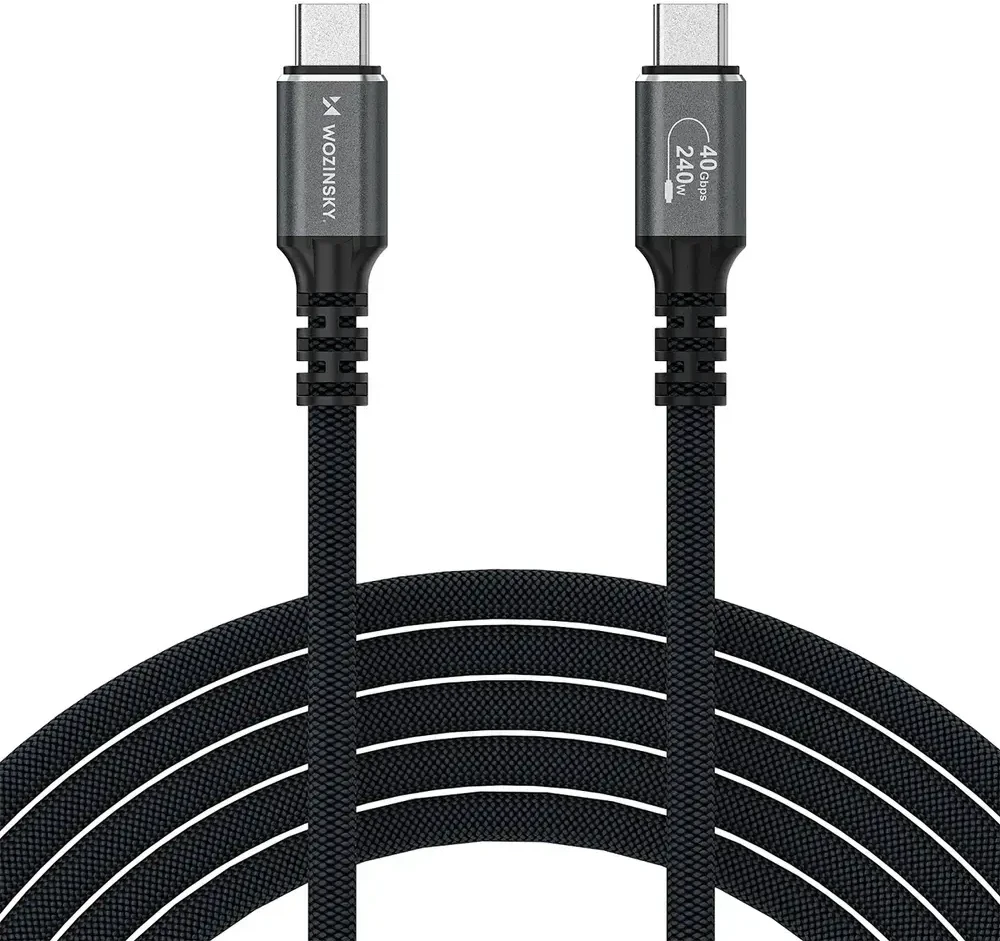 Wozinsky WPS-UY42S duomenų perdavimo ir įkrovimo kabelis | USB-C į USB-C | 240 W | Thunderbolt 4 | 2 m | juodas