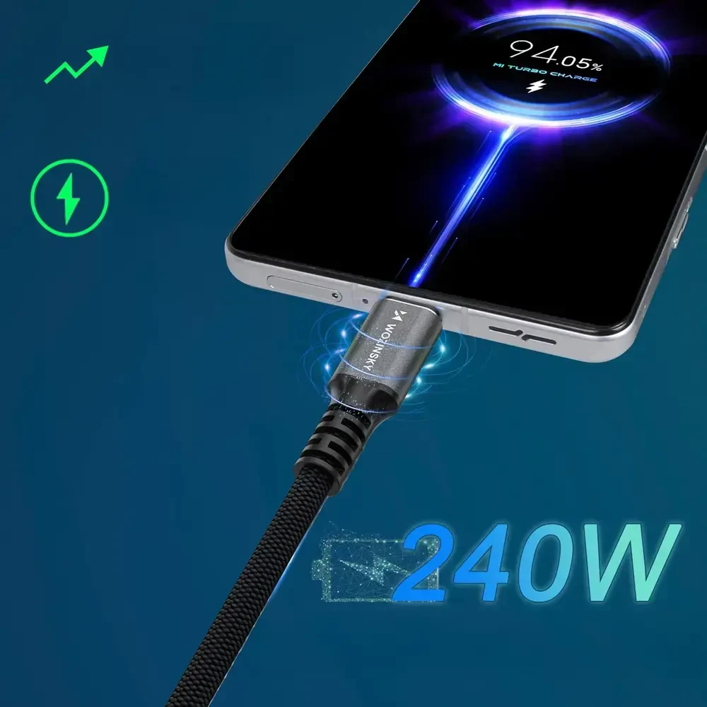 Wozinsky WPS-UY42S duomenų perdavimo ir įkrovimo kabelis | USB-C į USB-C | 240 W | Thunderbolt 4 | 2 m | juodas