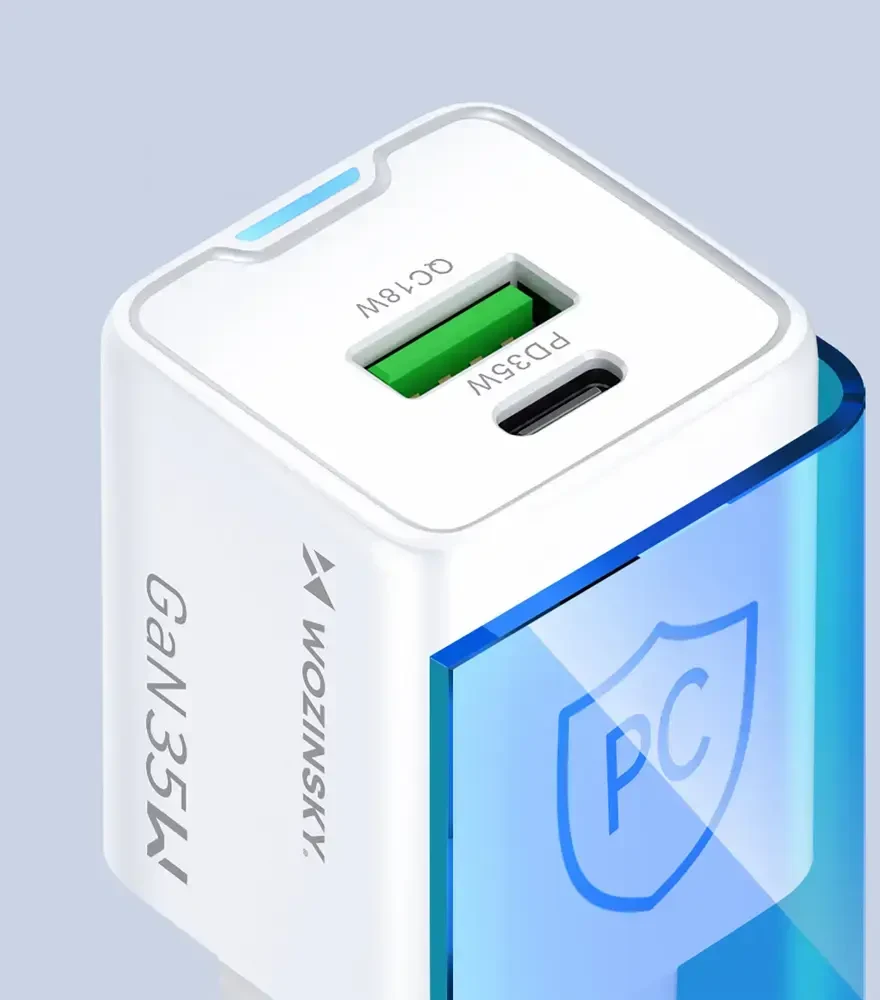 Wozinsky WWC-35W GaN USB-A + USB-C sieninis įkroviklis - Baltas