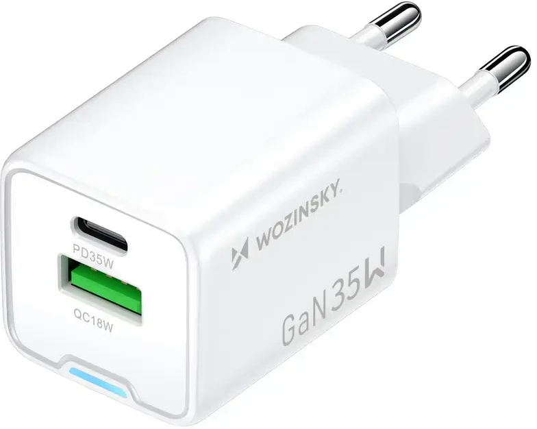 Wozinsky WWC-35W GaN USB-A + USB-C sieninis įkroviklis - Baltas