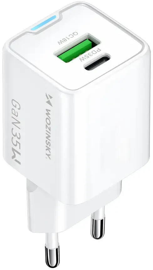 Wozinsky WWC-35W GaN USB-A + USB-C sieninis įkroviklis - Baltas