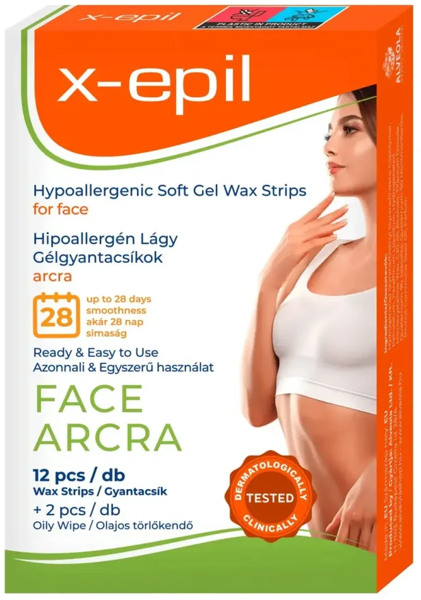 X-Epil Hypoallergenic Silky Finish Hair Removal Wax Strips For Face, 12 vnt.