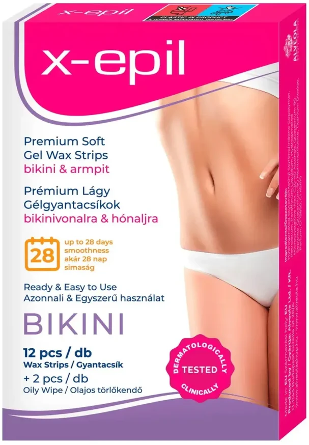 X-Epil Silky Finish Hair Removal Wax Strips For Underarms & Bikini Area, 12 vnt.