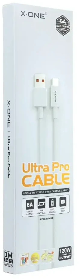Kabelis USB A į USB C X-ONE 6A 120W Ultra Pro XIAOMI (originalus lustas) 1 m balta