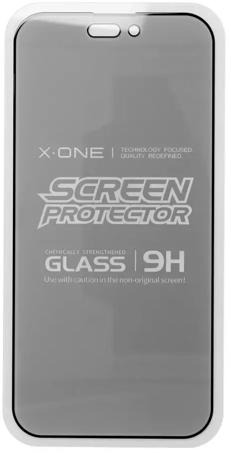 X-ONE Full Cover Extra Strong Privacy – skirtas iPhone 14 Pro Max (visi klijai) grūdintas stiklas 9H