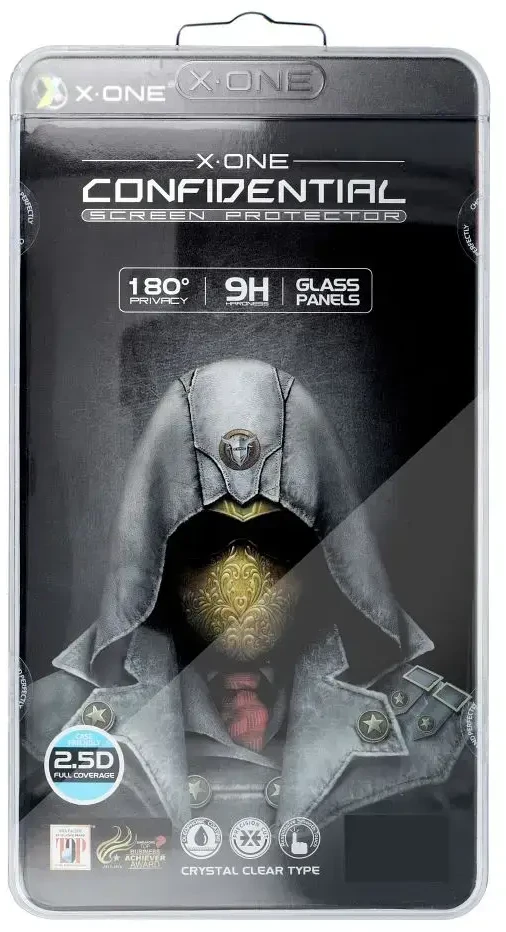 X-ONE Full Cover Extra Strong Privacy – skirtas iPhone 14 Pro Max (visi klijai) grūdintas stiklas 9H