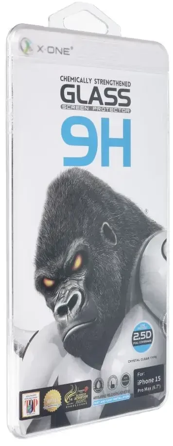 X-ONE pilnas dangtis, ypač stiprus krištolo skaidrumas – skirtas iPhone 15 Pro Max grūdintas stiklas 9H