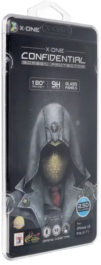 X-ONE pilnas dangtis, ypač stiprus privatumas – skirtas iPhone 15 Pro (visi klijai) grūdintas stiklas 9H
