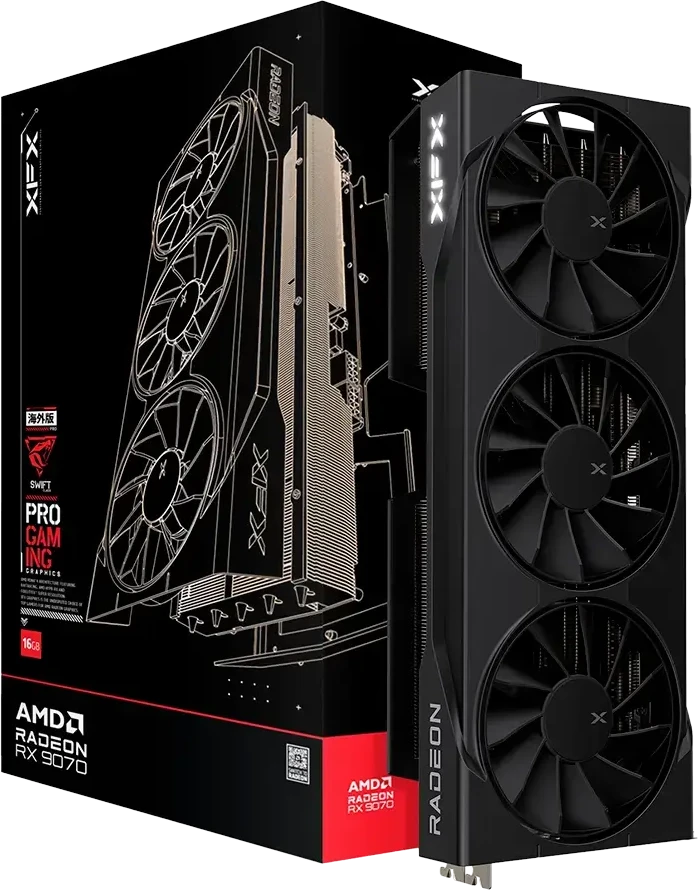 Vaizdo plokštė. XFX Swift RX 9070 3 ventiliatorių žaidimų rinkinys, 16 GB