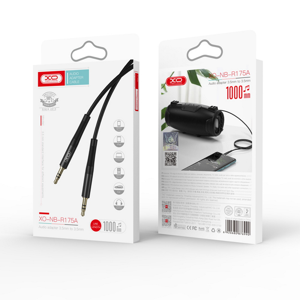 XO audio kabelis NB-R175A jack 3,5mm - jack 3,5mm 1,0 m juodos spalvos