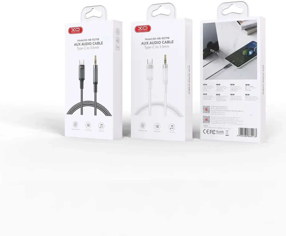 XO kabelis audio NB-R279B USB-C - jack 3,5mm 1,0m baltos spalvos