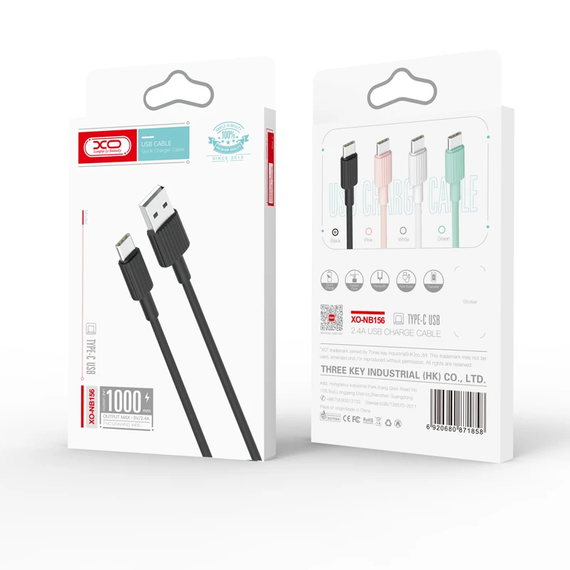 XO kabelis NB156 USB - microUSB 1,0 m 2,4A baltos spalvos