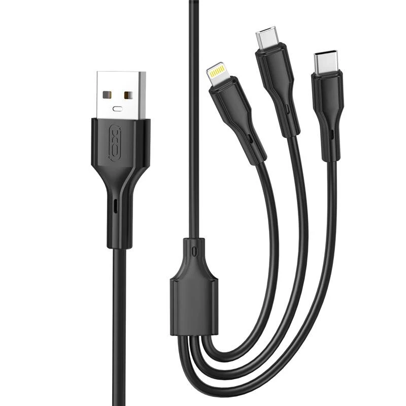 XO kabelis NB230 3w1 USB - Lightning + USB-C + microUSB 1,0m 2,4A juodos spalvos