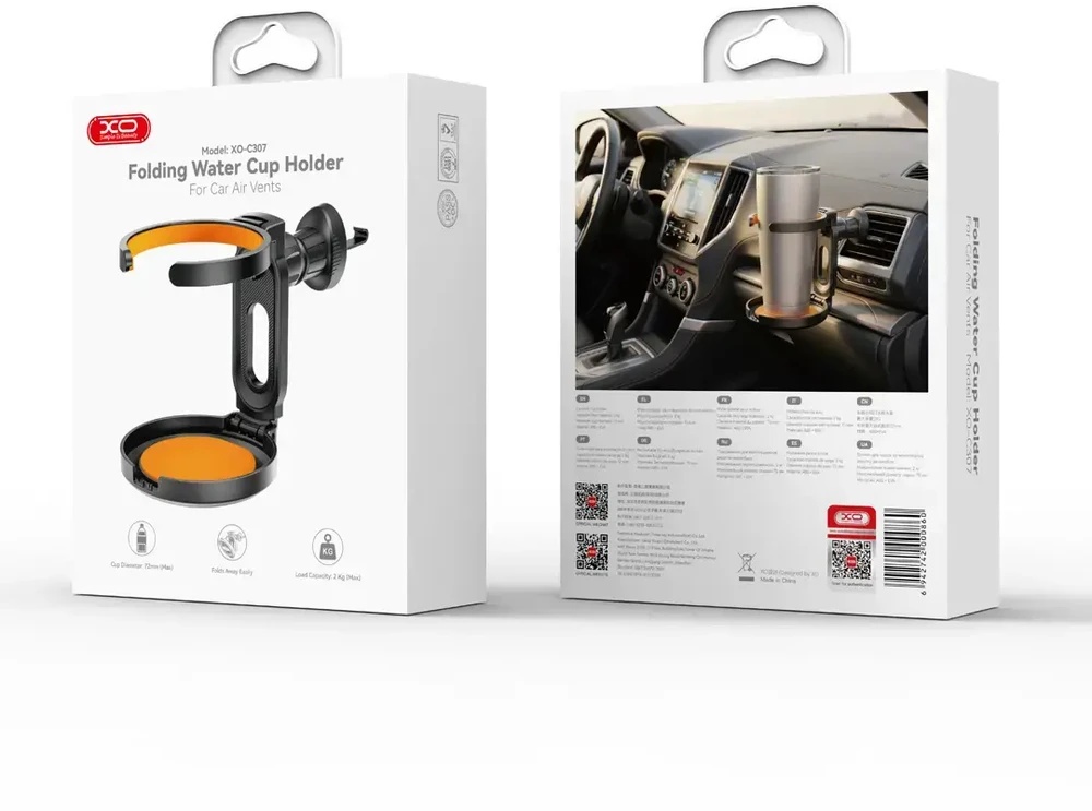 XO automobilinis laikiklis C307 juodas, skirtas ventiliacijos grotelėms, puodeliui ar buteliui