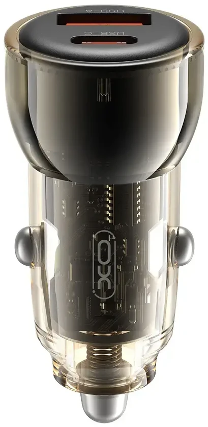XO car charger CC60 60W 1x USB 1x USB-C juodos spalvos + USB-C - USB-C kabelis