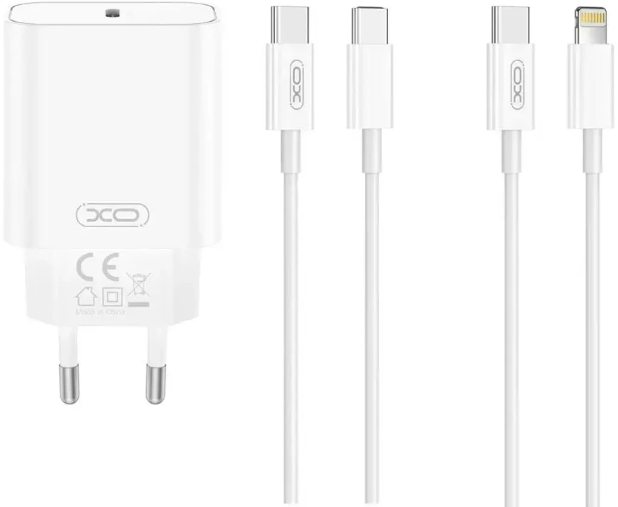 XO sieninis įkroviklis CE32 PD 20W 1x USB-C baltas + USB-C – USB-C laidas