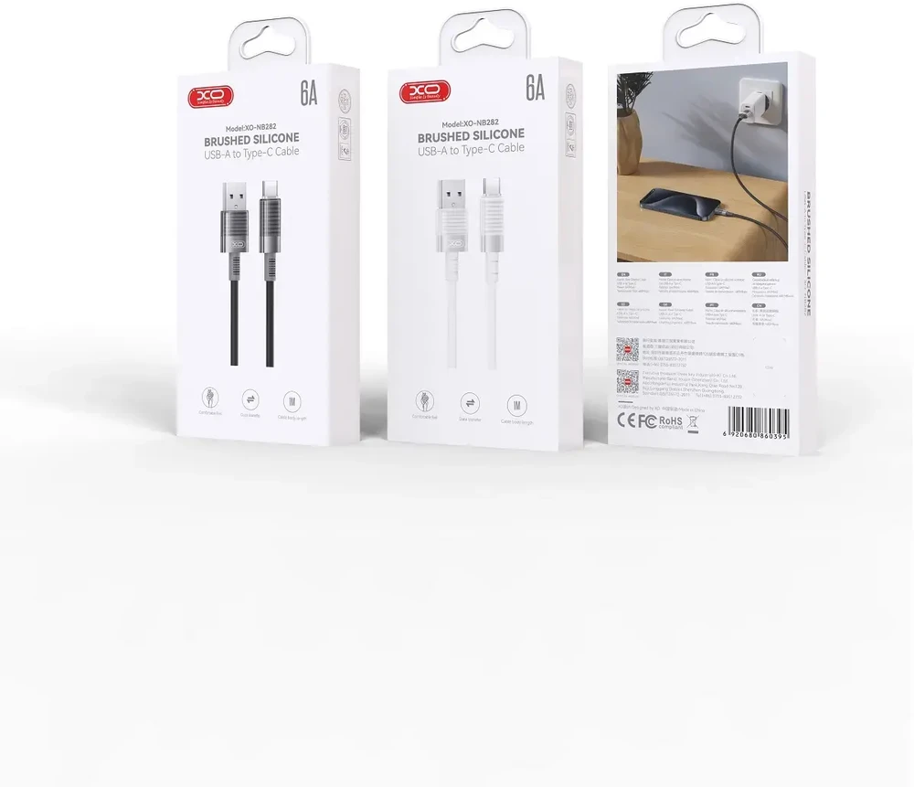 XO kabelis NB282 USB - USB-C 1,0m 6A baltos spalvos