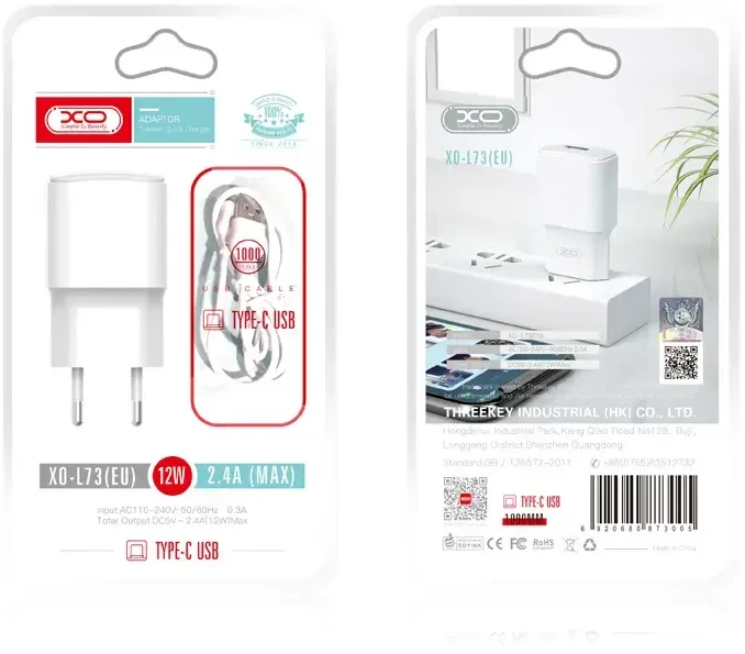 XO L73 12W + USB-C cable 1m Baltas