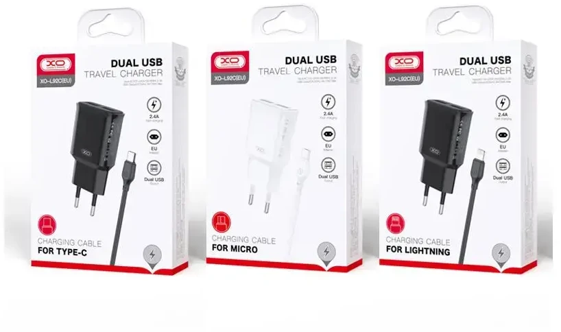 XO L92C kelioninis įkroviklis | 12 W | USB-C | su pridėtu USB-C–USB-C laidu | baltas