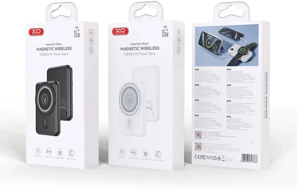 XO power bank magnetic PR264 20W 10000mAh baltos spalvos