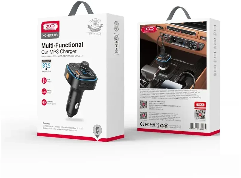 XO siųstuvas FM BCC08 Bluetooth MP3 automobilinis pakrovėjas 3,1A juodas