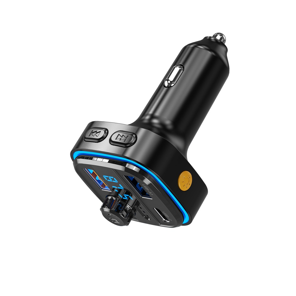 Automobilinis įkroviklis / FM siųstuvas XO BCC08 USB x2, USB-C, MP3, Bluetooth 5.0 (juodas)