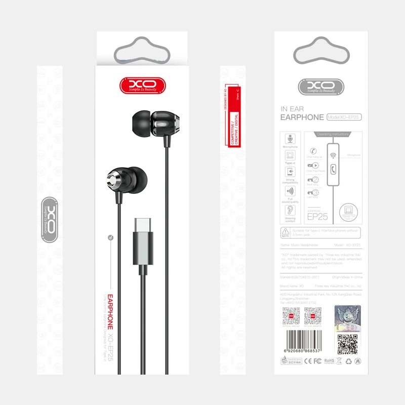 XO laidinės ausinės EP25 USB-C, baltos spalvos