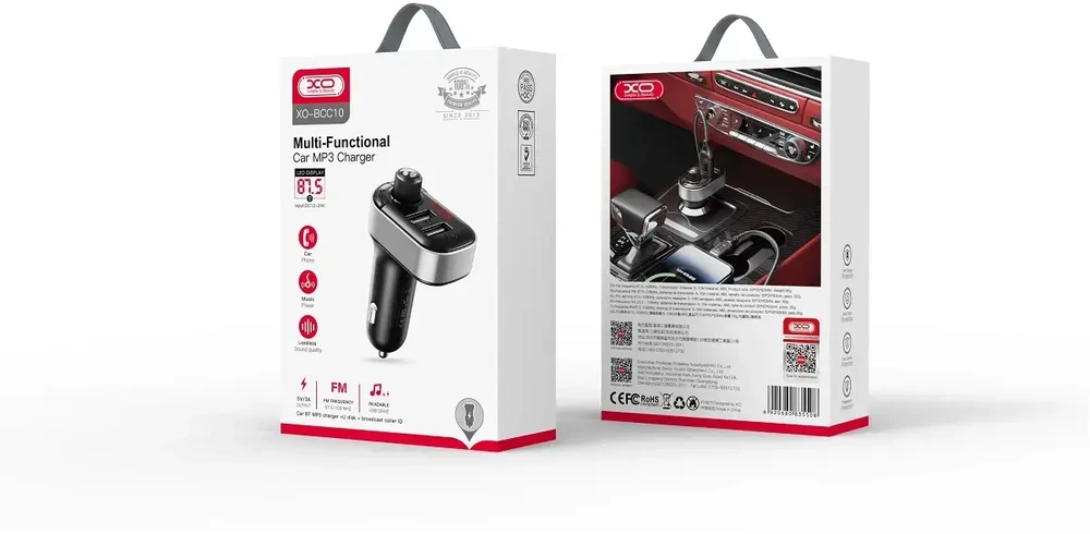 XO transmiter FM BCC10 Bluetooth MP3 car charger 3,1A juodas