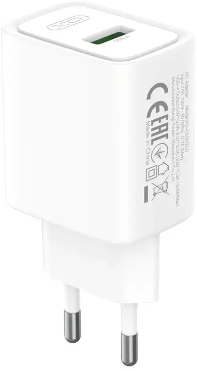 Įkroviklis XO Sieciowa QC 18W 1x USB balta + kabelis USB-C (CE50)