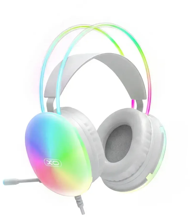 XO laidinės ausinės GE11 jack 3,5mm – USB-A baltos su RGB mikrofonu